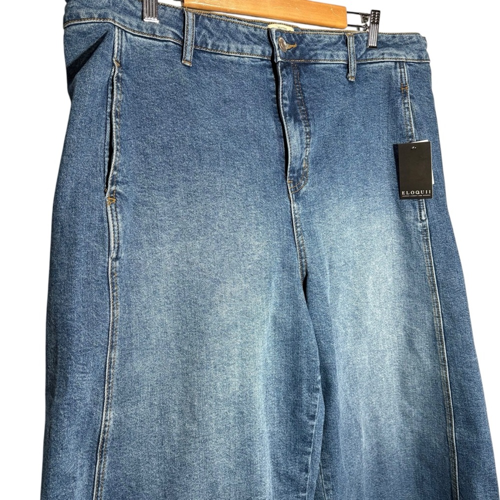 ELOQUII | Women's Blue Cropped Wide Leg Denim Jeans size 18 Stretch Cotton NEW - Picture 4 of 16